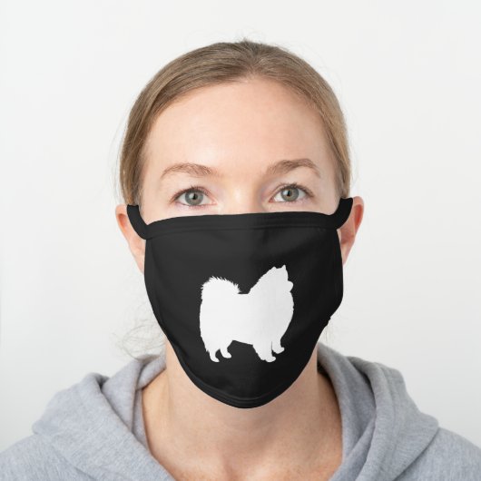 American Eskimo Dog Silhouette Eskie Black Cotton Face Mask (Worn)