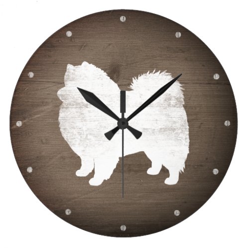 American Eskimo Dog Silhouette Rustic Large Clock