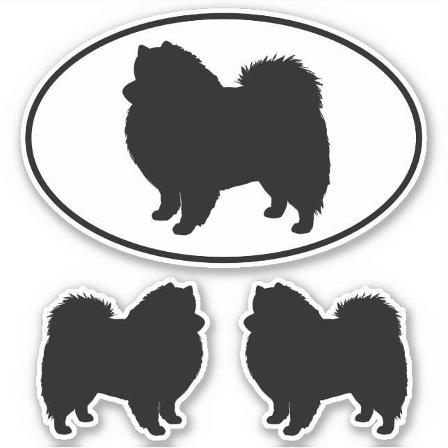 American Eskimo Dog Silhouette Vinyl Sticker Set (Front)