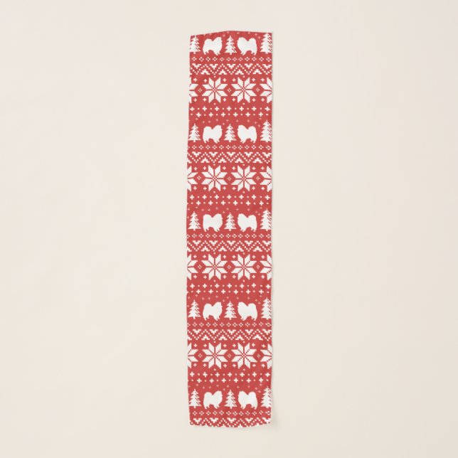 American Eskimo Dog Silhouettes Christmas Pattern Scarf (Front)