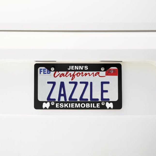 American Eskimo Dog Silhouettes Eskiemobile License Plate Frame (On Car)