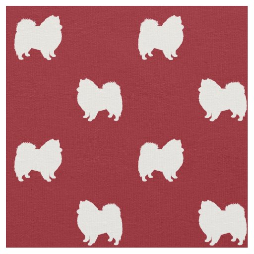 American Eskimo Dog Silhouettes Red and White Fabric