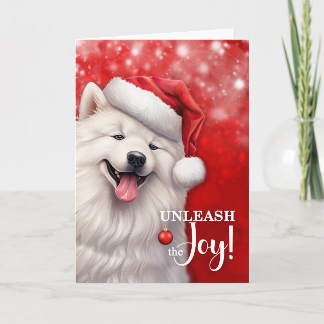 American Eskimo Dog Unleash the Joy Christmas Holiday Card (Front)