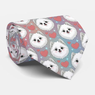 American Eskimo Dog Valentine Hearts Pattern Cute  Neck Tie