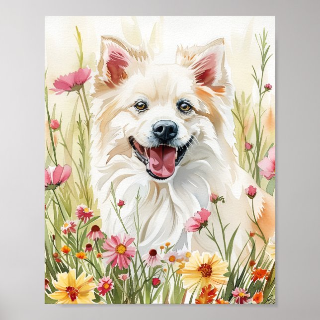 American Eskimo Dog Watercolor Wall Art Print (Front)