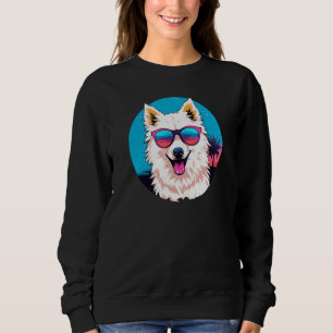 American Eskimo Dog Wearing Sunglasses Retro Sweatshirt