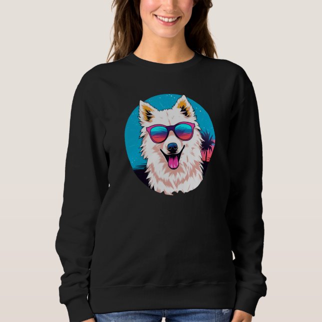 American Eskimo Dog Wearing Sunglasses Retro Sweatshirt (Front)