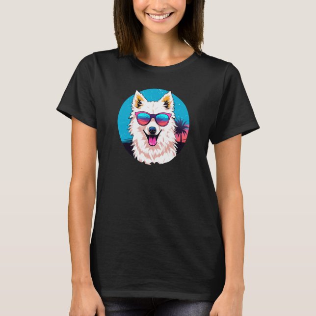 American Eskimo Dog Wearing Sunglasses Retro T-Shirt (Front)