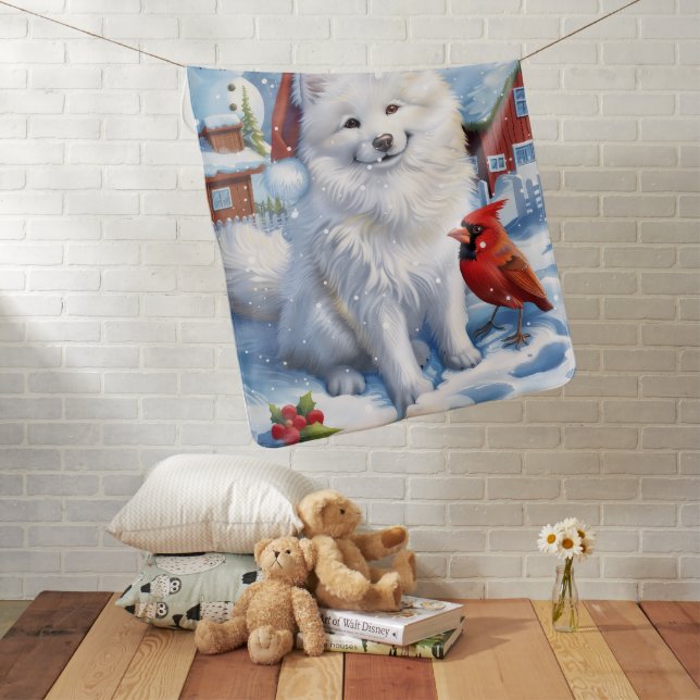 American Eskimo Dog Winter Wonderland Christmas  Baby Blanket (In Situ)