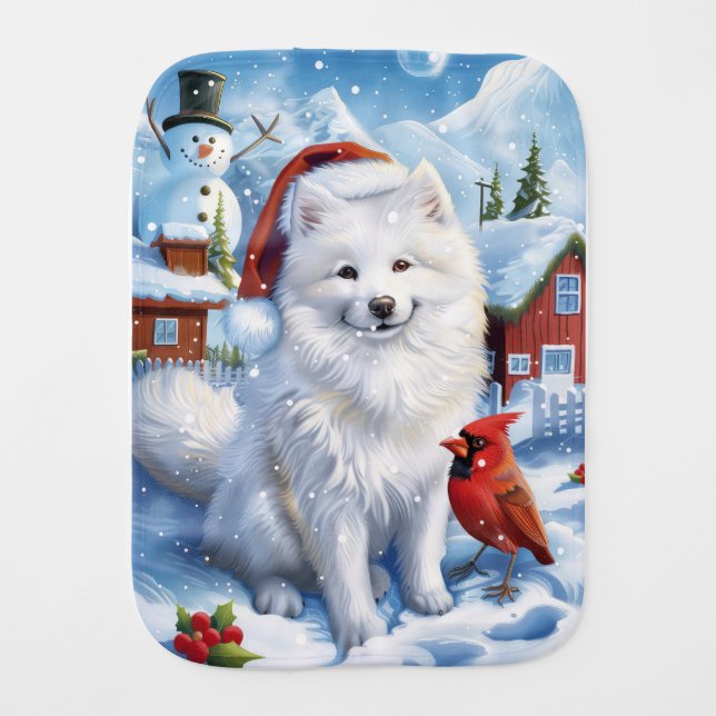 American Eskimo Dog Winter Wonderland Christmas  Baby Burp Cloth (Front)
