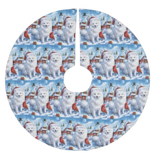 American Eskimo Dog Winter Wonderland Christmas  Brushed Polyester Tree Skirt