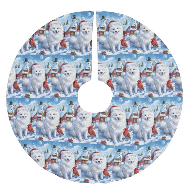 American Eskimo Dog Winter Wonderland Christmas  Brushed Polyester Tree Skirt (Front)