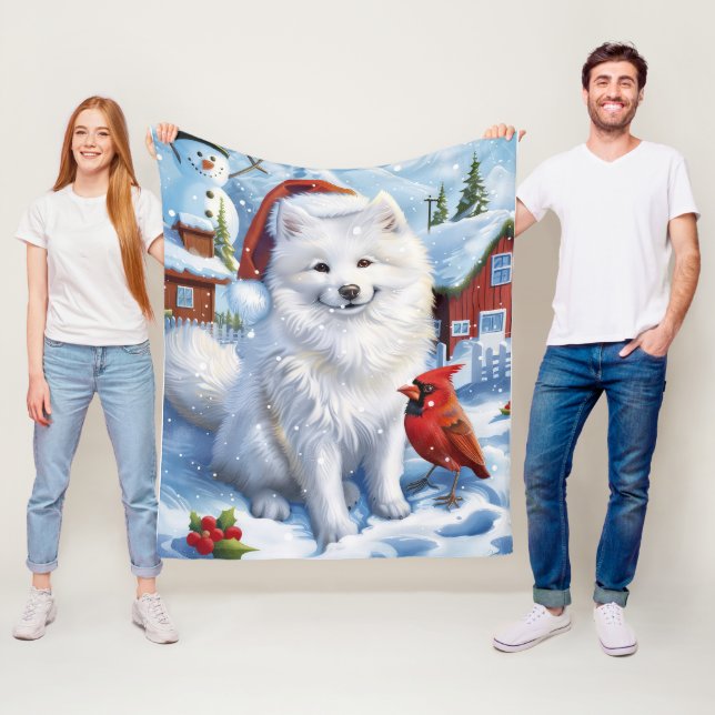 American Eskimo Dog Winter Wonderland Christmas  Fleece Blanket (In Situ)