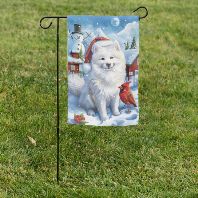 American Eskimo Dog Winter Wonderland Christmas  Garden Flag (In SItu)