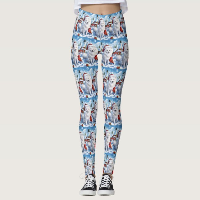 American Eskimo Dog Winter Wonderland Christmas  Leggings (Front)