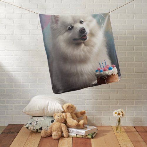 American eskimo dog with balloons birthday baby blanket