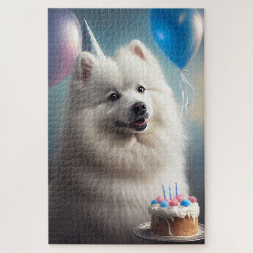 American eskimo dog with balloons birthday jigsaw puzzle