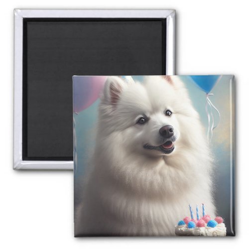 American eskimo dog with balloons birthday magnet