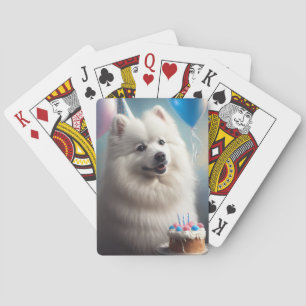 American eskimo dog with balloons birthday poker cards