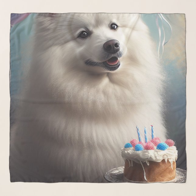 American eskimo dog with balloons birthday  scarf (Front)