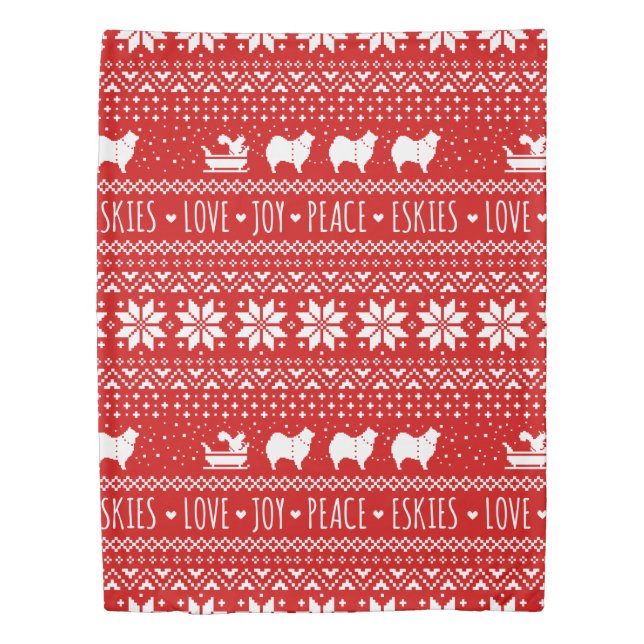 American Eskimo Dogs Christmas Eskie Holiday Duvet Cover (Front)
