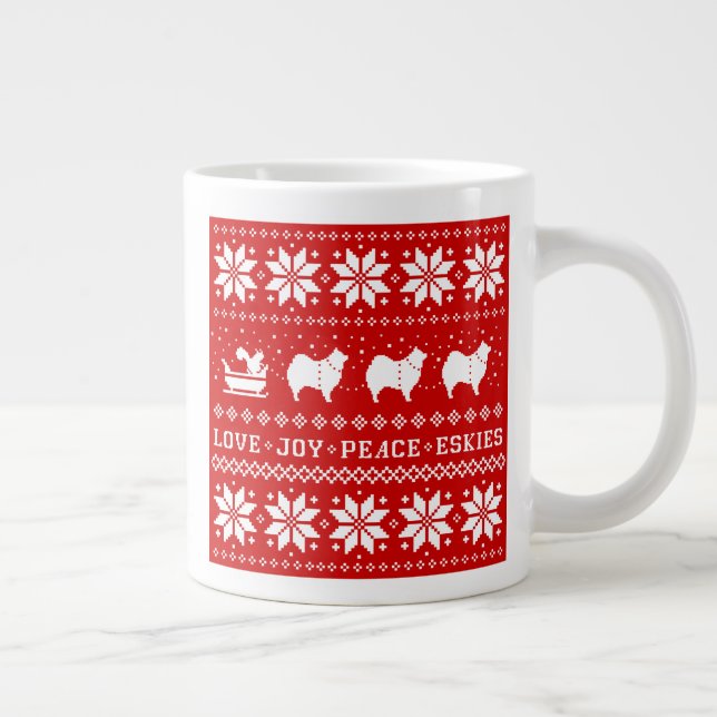American Eskimo Dogs Holiday Love Joy Peace Eskies Giant Coffee Mug (Right)
