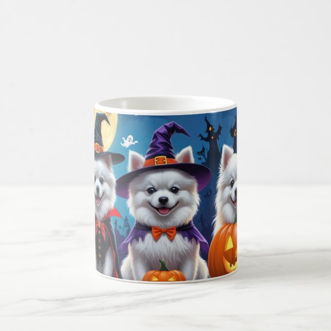 American Eskimo Dogs Pumpkin Halloween Funny Coffee Mug (Center)