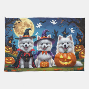 American Eskimo Dogs Pumpkin Halloween Funny Kitchen Towel