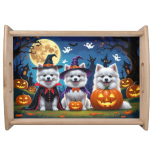 American Eskimo Dogs Pumpkin Halloween Funny Serving Tray
