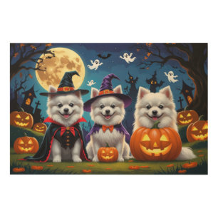 American Eskimo Dogs Pumpkin Halloween Funny Wood Wall Art