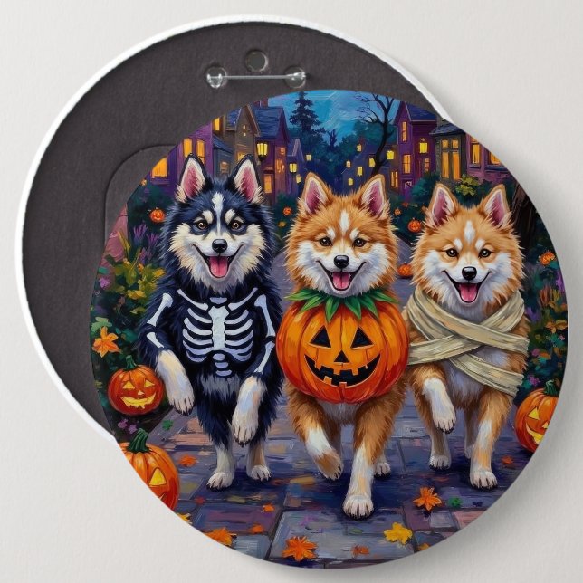 American Eskimo Dogs Trick-or-Treating Halloween Button (Front & Back)