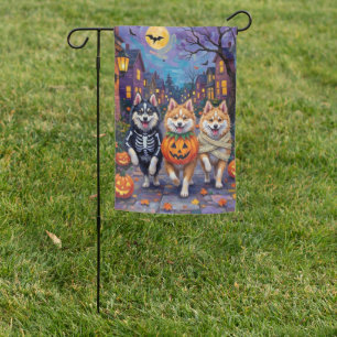American Eskimo Dogs Trick-or-Treating Halloween Garden Flag
