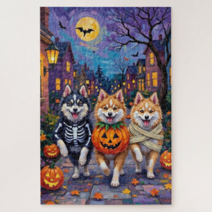 American Eskimo Dogs Trick-or-Treating Halloween Jigsaw Puzzle