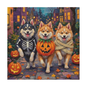 American Eskimo Dogs Trick-or-Treating Halloween Wood Wall Art