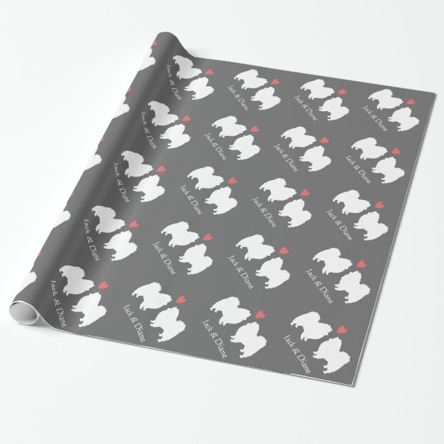 American Eskimo Dogs Wedding with Custom Text Wrapping Paper (Unrolled)