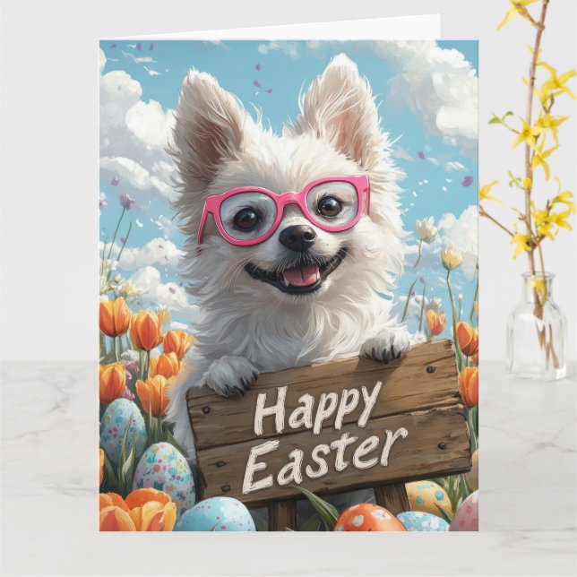American Eskimo Easter Eggs Card (Yellow Flower)