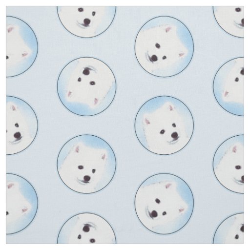 American Eskimo Eskie Puppy Painting Cute Dog Art  Fabric