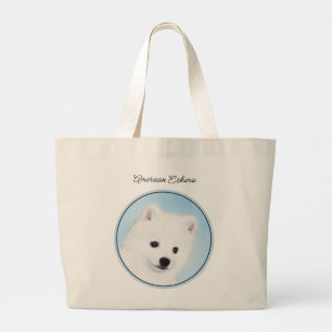 American Eskimo Eskie Puppy Painting Cute Dog Art Large Tote Bag
