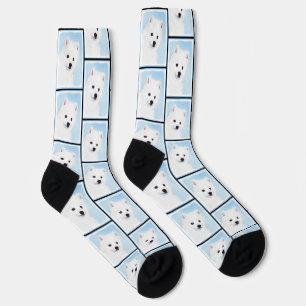 American Eskimo Eskie Puppy Painting Cute Dog Art Socks