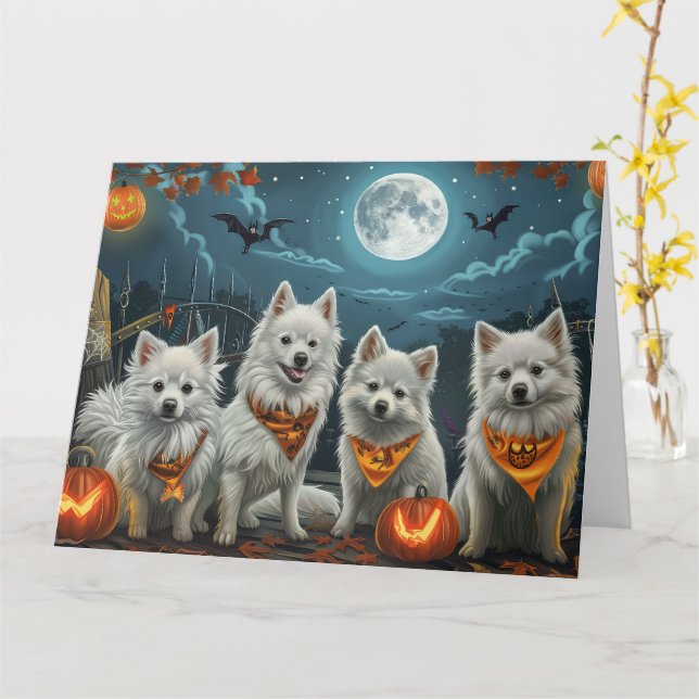 American Eskimo Halloween Spooky  Card (Yellow Flower)