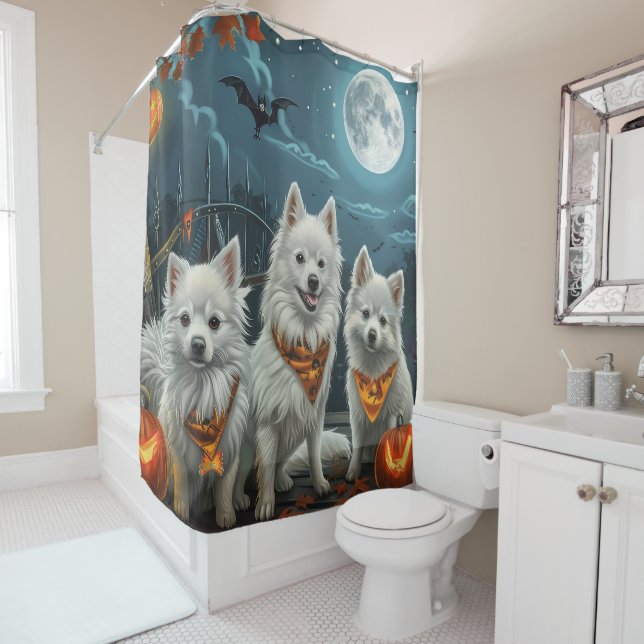 American Eskimo Halloween Spooky  Shower Curtain (In Situ)