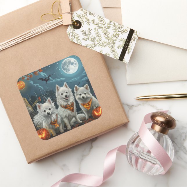 American Eskimo Halloween Spooky  Square Sticker (Gifting)