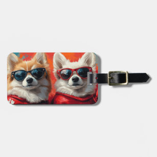 American Eskimo Heart Roses Valentine's Day Luggage Tag