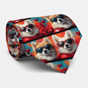 American Eskimo Heart Roses Valentine's Day Neck Tie