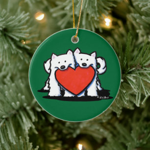 American Eskimo Heartfelt Duo Ceramic Ornament