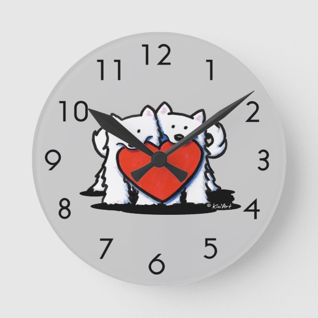 American Eskimo Heartfelt Duo Round Clock (Front)