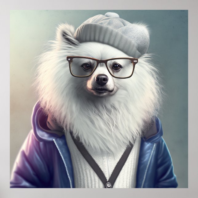 American Eskimo Hipster Dog Poster (Front)