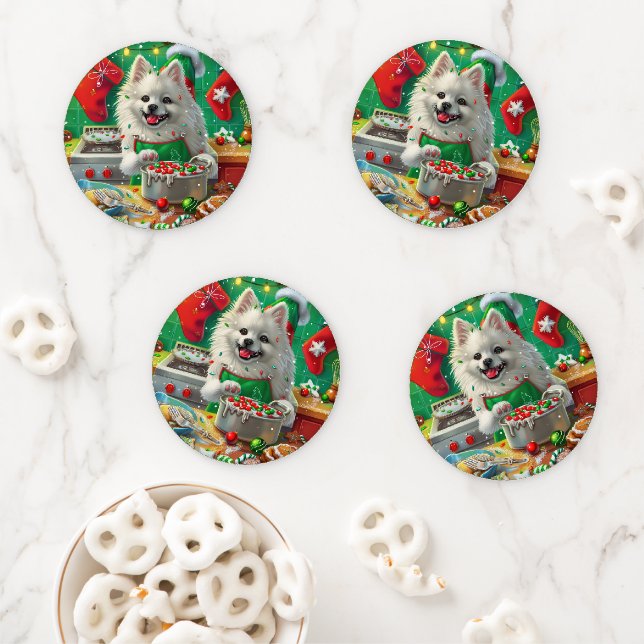 American Eskimo Holiday Baking: Festive Christmas Coaster Set (In Situ)
