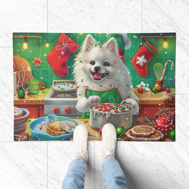 American Eskimo Holiday Baking: Festive Christmas Doormat (Indoor)