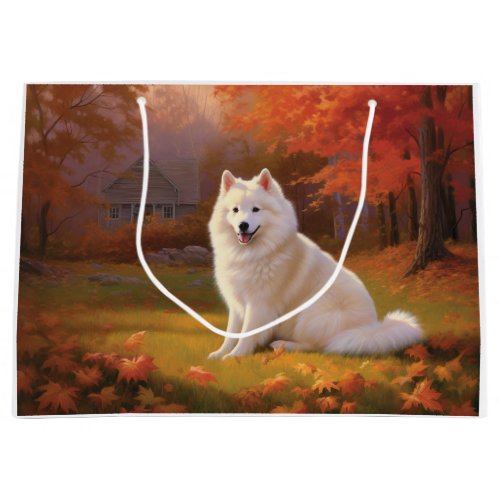 American Eskimo in Autumn Leaves Fall Inspired Large Gift Bag